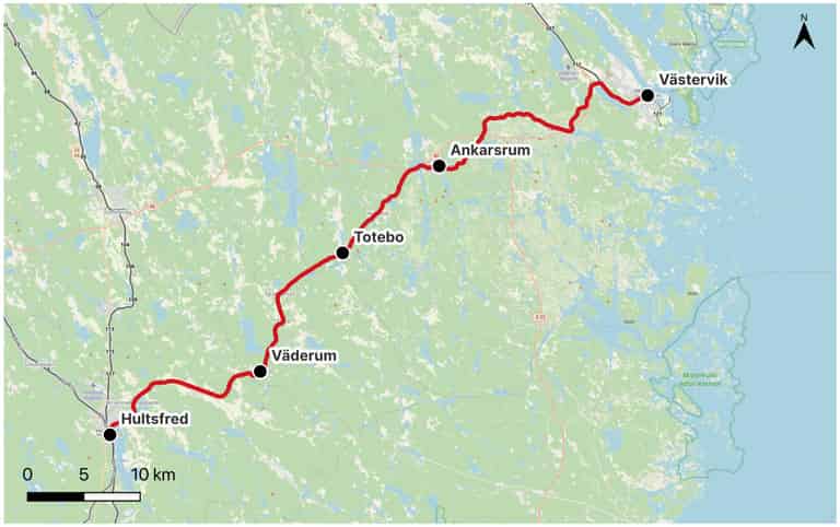 Karte Hultsfred Västervik Järnväg