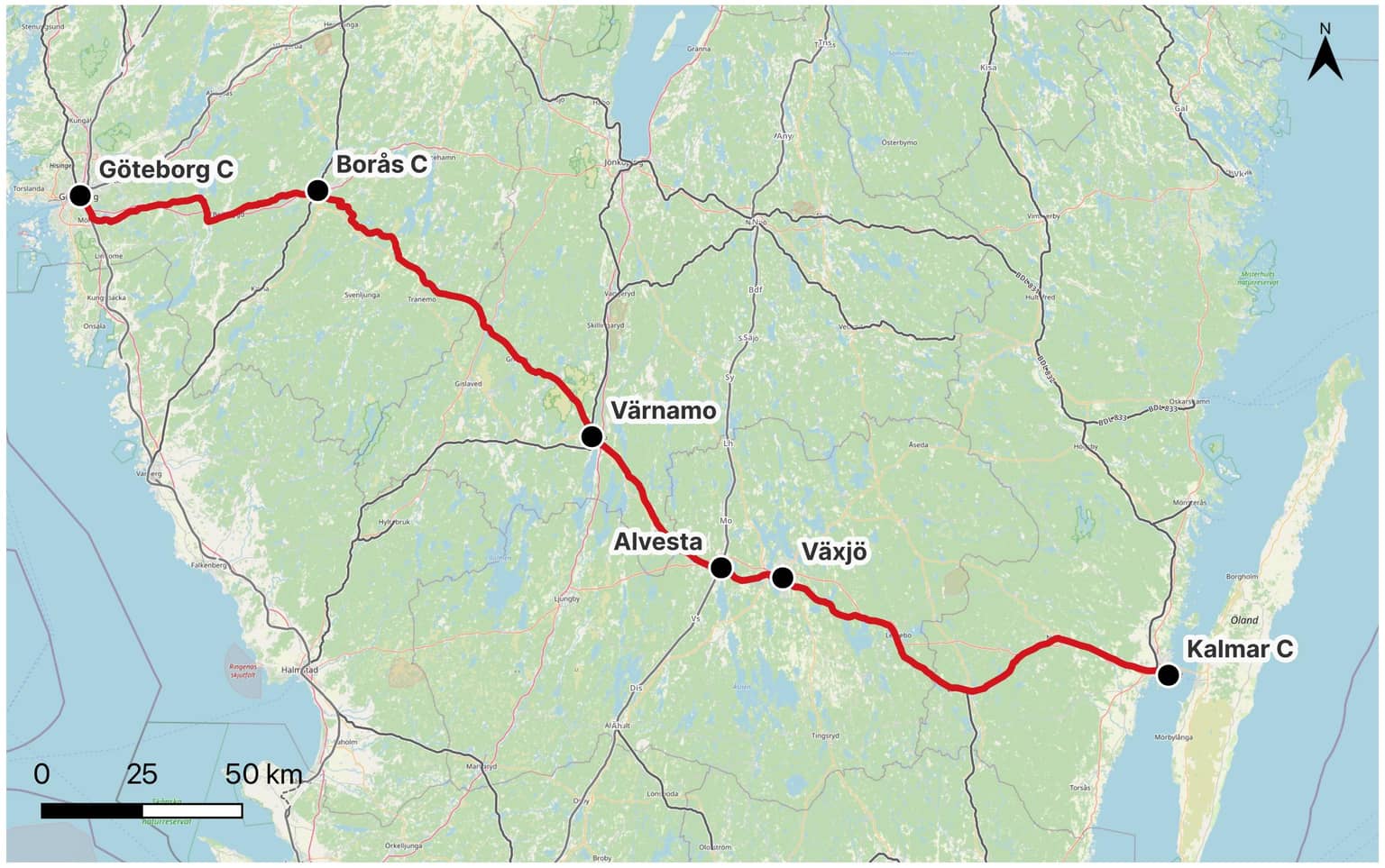 Karte Kalmar - Göteborg